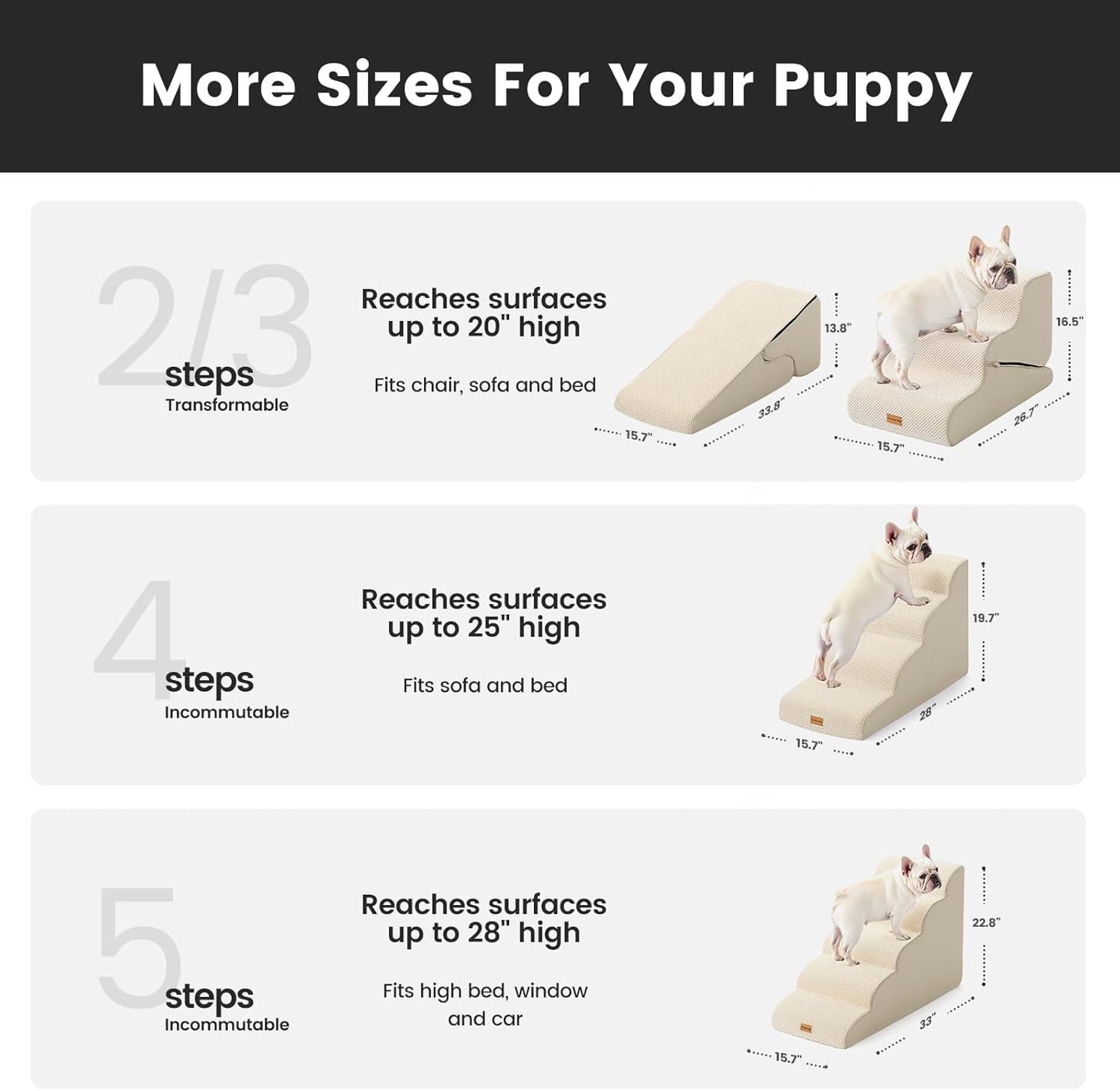 Gardner Pet 4-Step Dog Stairs for Small Dogs 18.5" H, Curved 4-Step Pet Stairs, Dog Steps for High Bed (18-20 in), Couch with Durable Non-Slip Waterproof Fabric Cover and CertiPUR-US Certified Foam