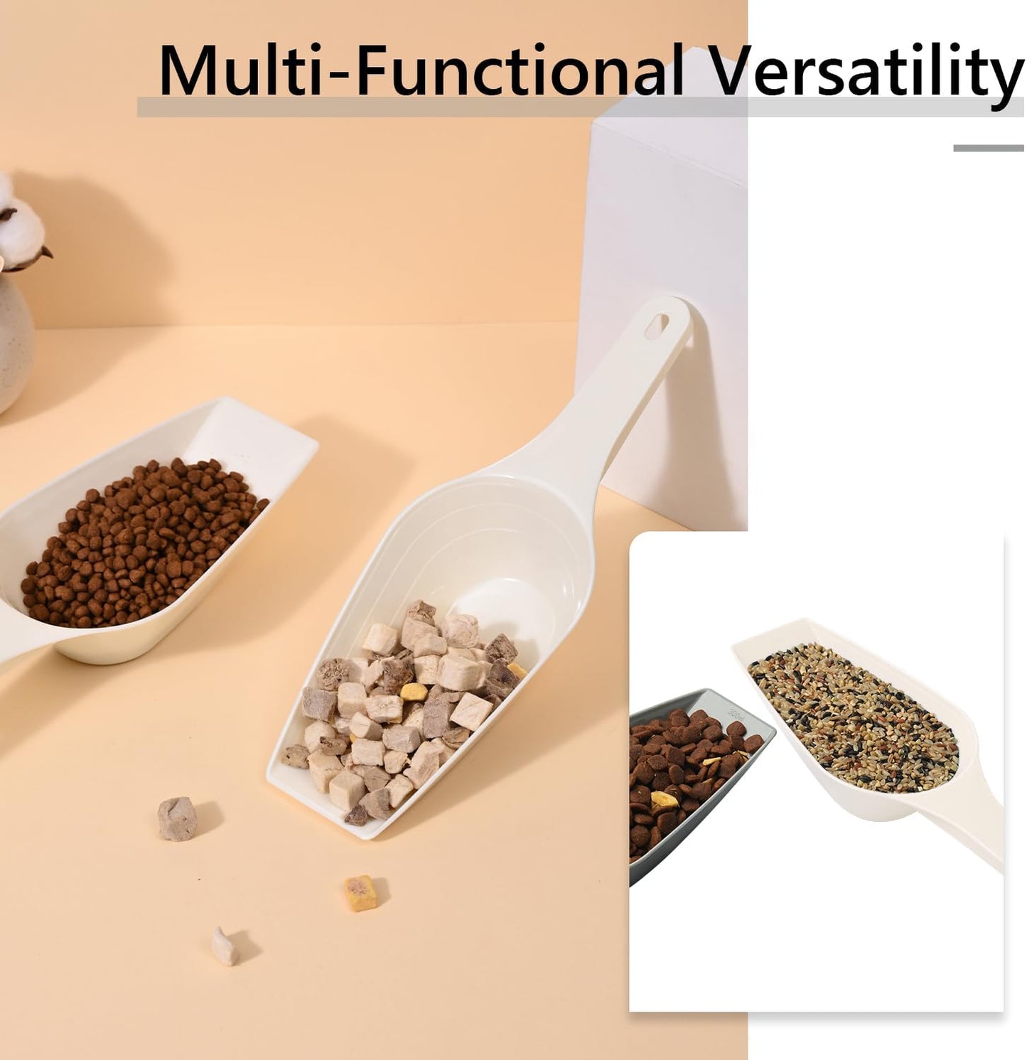Food Scoop, Cup Capacity Dog Food Scooper With Measuring Lines For Dog, Puppy and Cat Coffee Bean Scoop, Flour Scoop 2 Pack (Grey)