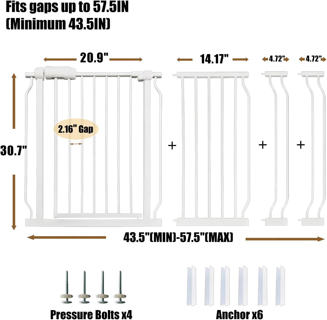 Extra Wide 76.4-81 Inch Large Baby Gates for Stairs, Doorways - No Drilling, Pressure Mounted Pet Gates for Kids & Dogs
