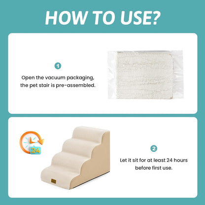 COZY KISS Extra Wide Dog Stairs with Tunnel, Foam Detachable Large Dog Step for Small Pet, Puppy or Cats, Medium Pet Ramp for High Bed, Couch, Sofa or Car, 19.7x33x22.4 inch, 5 Step, Beige