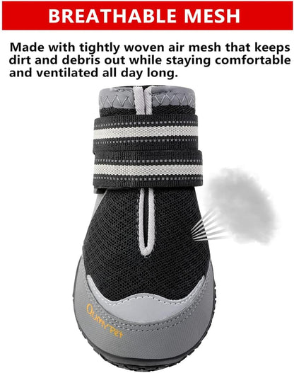QUMY 4PCS Dog Boots for Large Dogs, Medium Dog Shoes & Paw Protectors for Hot Pavement, Summer Heat Protection, Mesh Breathable Nonslip Dog Booties for Hardfloors, Walking Running Hiking Black Size 6
