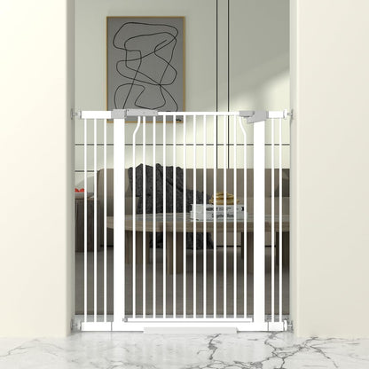 41" Extra Tall Cat Gate for Doorway, 49.2-54.7 Metal Pet Baby Safe Gate, Extra Wide Pressure Mounted Child Door with Expansion Kit, No Drilling No Climb Cat Fence Indoor, Tall Dog Gate, White