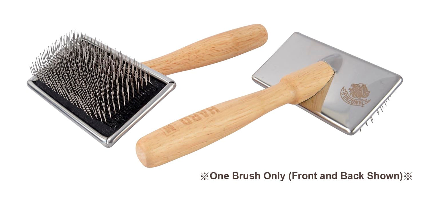 Furzone Wooden Slicker Brush - Stainless Steel Hard Pins for Dogs (Size M)