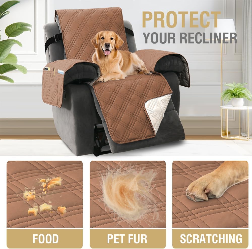 H.VERSAILTEX 100% Waterproof Slipcovers for Couches and Sofas Modern Pet Couch Cover Thick Soft Furniture Protector with Elastic Straps(Sofa, Lily Pad/Beige)