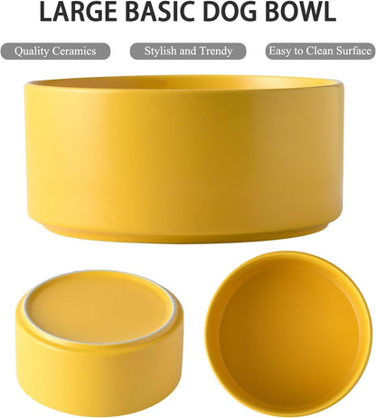 6'' Ceramic Raised Dog Bowl - 30Oz Dog Food & Water Bowl with Elevated Non-Slip Bamboo Stand, Dishwasher & Microwave Safe, Anti Vomiting Heavy Duty Pet Bowl for Small and Medium Dogs, White