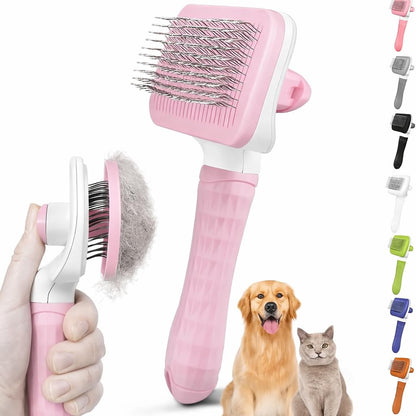 Self-Cleaning Slicker Brush, Dog Cat Bunny Pet Grooming Shedding Brush, Easy to Remove Loose Undercoat, Pet Massaging Tool Suitable for Pets with Long or Short Hair (Black)