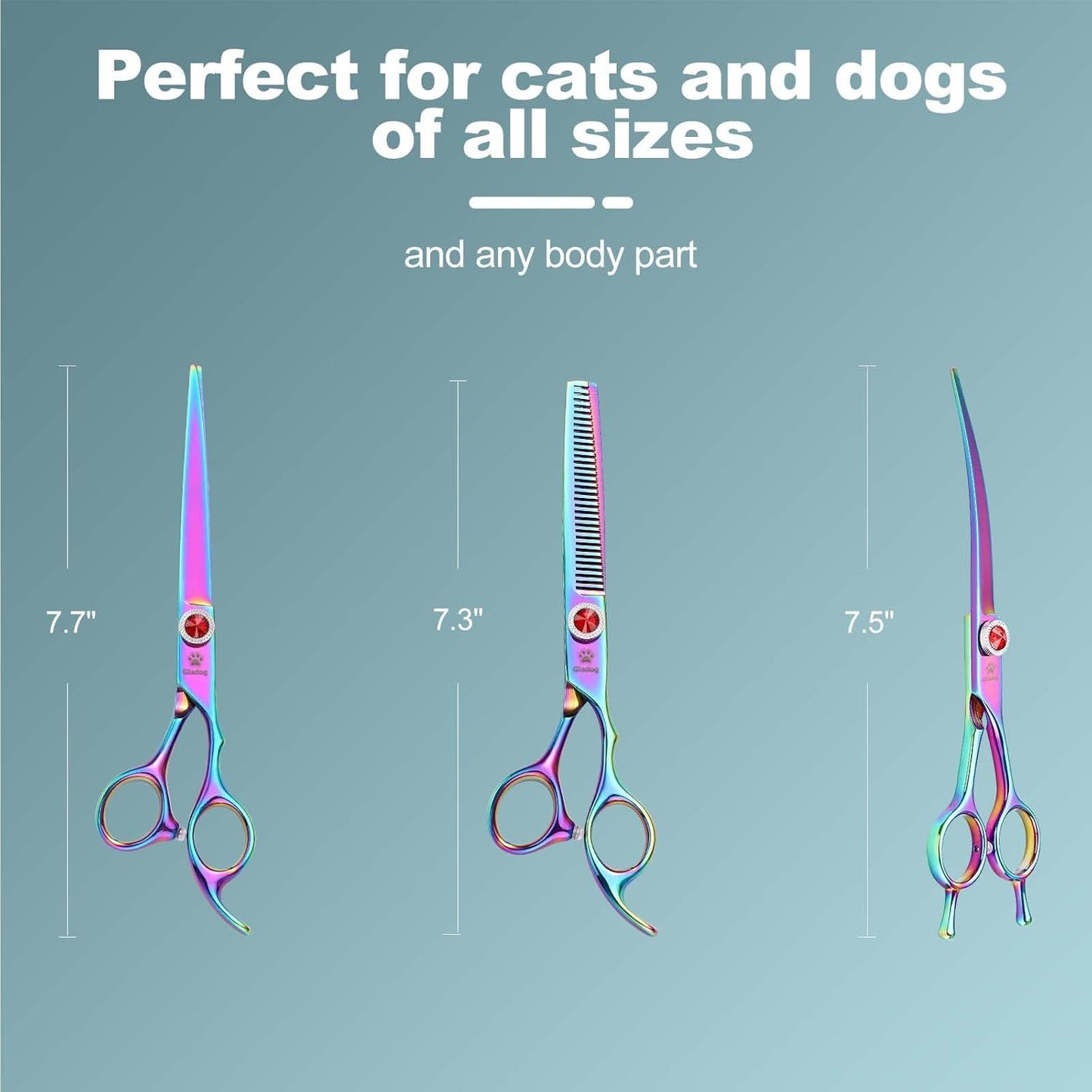 GLADOG Professional 5 in 1 Dog Grooming Scissors Set with Safety Round Tips, Sharp and Heavy-duty Pet Grooming Shears for Cats