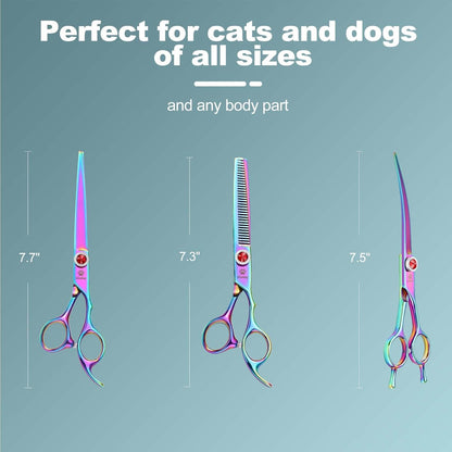 GLADOG Professional 5 in 1 Dog Grooming Scissors Set with Safety Round Tips, Sharp and Heavy-duty Pet Grooming Shears for Cats