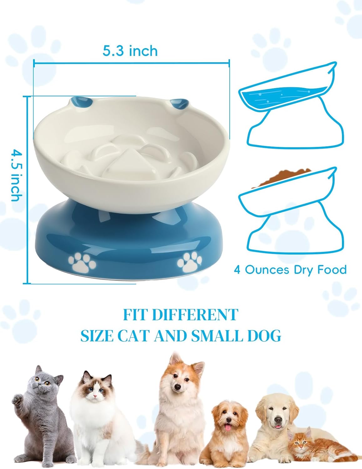 Y YHY Ceramic Cat Slow Feeder, Elevated Dog Food Bowl Tilted Design, Slow Feeder Bowl no Black Chin, Cat Shape for Dry and Wet Food