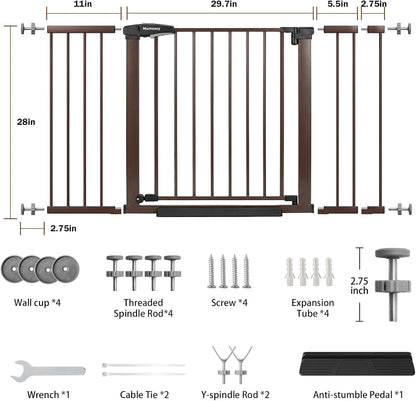 Mumeasy Baby Gate Extra Wide, 29.7-51'' Pressure Mounted Dog Gate with Walk Thru Door, Auto Close Pet Gate for House, Stairs, Doorways,Black