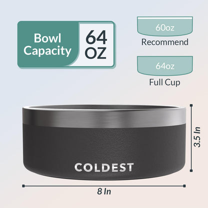 Coldest Dog Bowl - Anti Rust Metal, Non Slip, 3 Layers Insulated Stainless Steel Dog Bowls - Spill Proof & Heavy Duty - Water Bowl for Dogs, Cats & Pets, Dish Washer Safe (21 oz, Stealth Black)