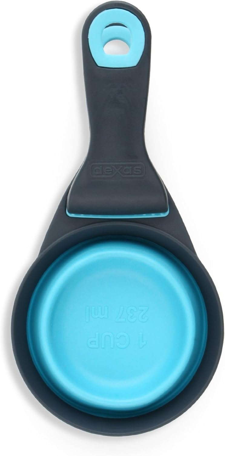 Dexas Pets Collapsible KlipScoop Collapsible Dry Dog Food Scoop and Dog Food Bag Clip, 1 Cup Capacity, Pro Blue
