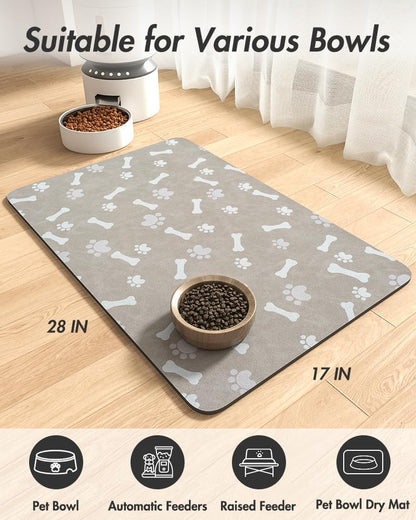 MontVoo Dog Food Mat-Pet Feeding Mat for Food and Water-No Stains Quick Dry Dispenser Cat Bowl Mat for Messy Drinkers(12"x19" Dark Grey)
