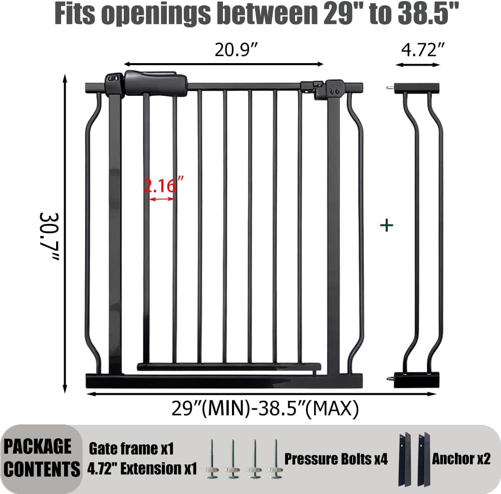 24-29 Inch Narrow Baby Gate, Pressure Mounted No Drilling Dog Gate for Stairs & Doorways, White Metal Safety Gate Indoor for Kids and Pets