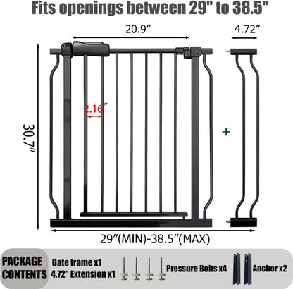24-29 Inch Narrow Baby Gate, Pressure Mounted No Drilling Dog Gate for Stairs & Doorways, White Metal Safety Gate Indoor for Kids and Pets