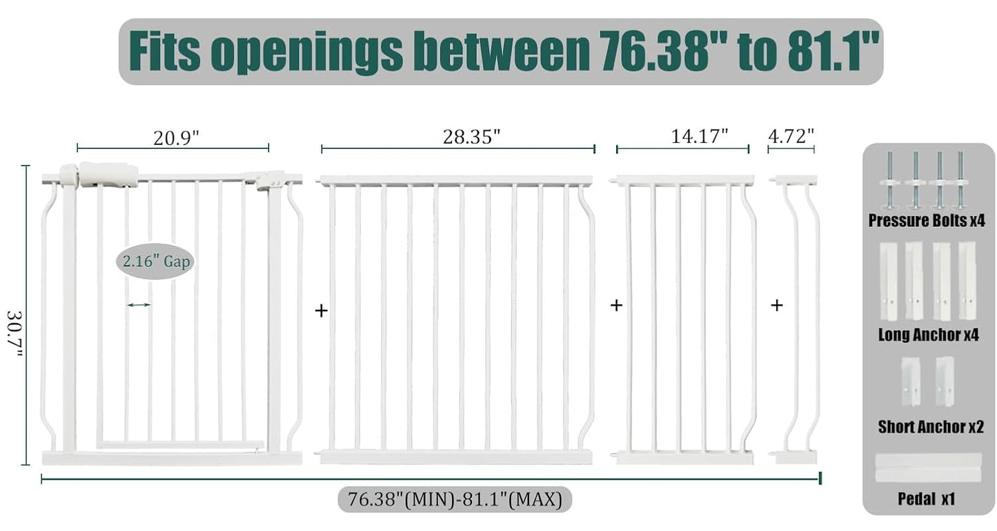 Extra Wide Baby Gate 85.8-90.5" Dog Gate Indoor Pressure Mounted No Drill Safety Gate for Large Entries, Kitchen,Stairs & Doorways, Black Metal Indoor Pet Gate for Kids & Dogs