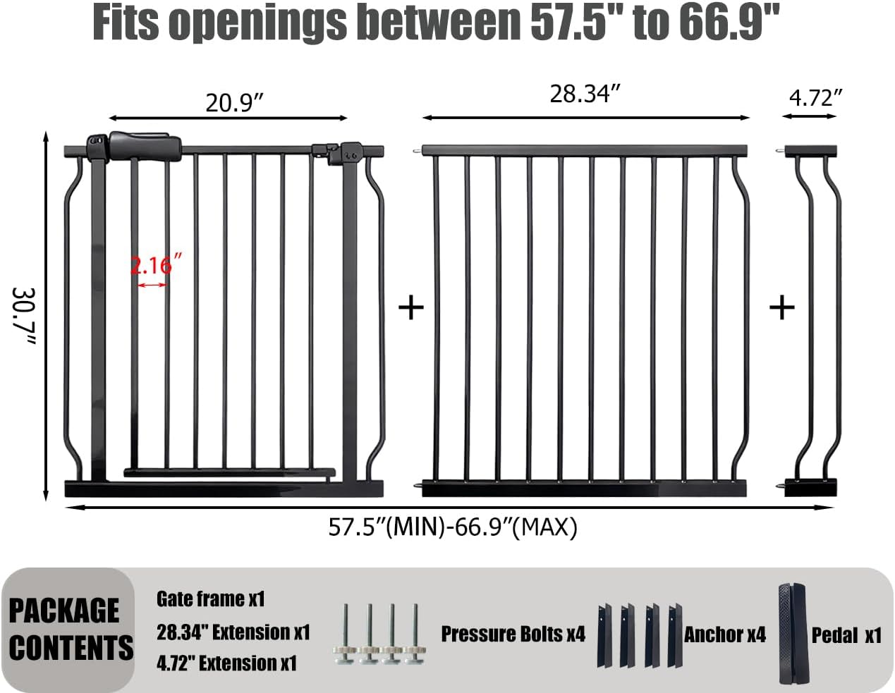 24-29 Inch Narrow Baby Gate, Pressure Mounted No Drilling Dog Gate for Stairs & Doorways, White Metal Safety Gate Indoor for Kids and Pets