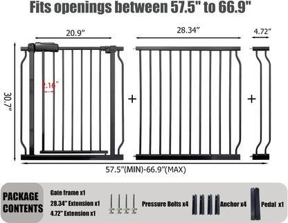 24-29 Inch Narrow Baby Gate, Pressure Mounted No Drilling Dog Gate for Stairs & Doorways, White Metal Safety Gate Indoor for Kids and Pets