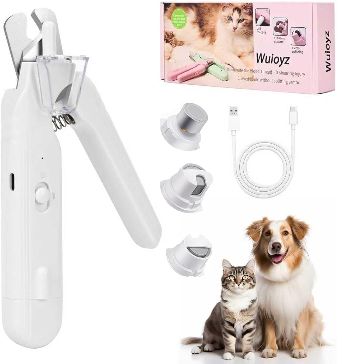 2-in-1 Dog Nail Grinder &Dog Nail Clippers with Light，Cat Nail Clippers ，Ultra-Quiet, USB Rechargeable, Multiple Grinding Methods, and Splash Guard for Large Medium Small Dogs Cats Pets(Green)