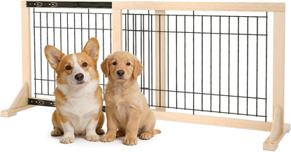 Extra Wide Freestanding Dog Gate, Adjustable Width 31.5"–61", 19.7" Tall Indoor Pet Gate for Kitchen, Living Room & Stairs, Wooden Metal Frame No-Drill Pet Barrier
