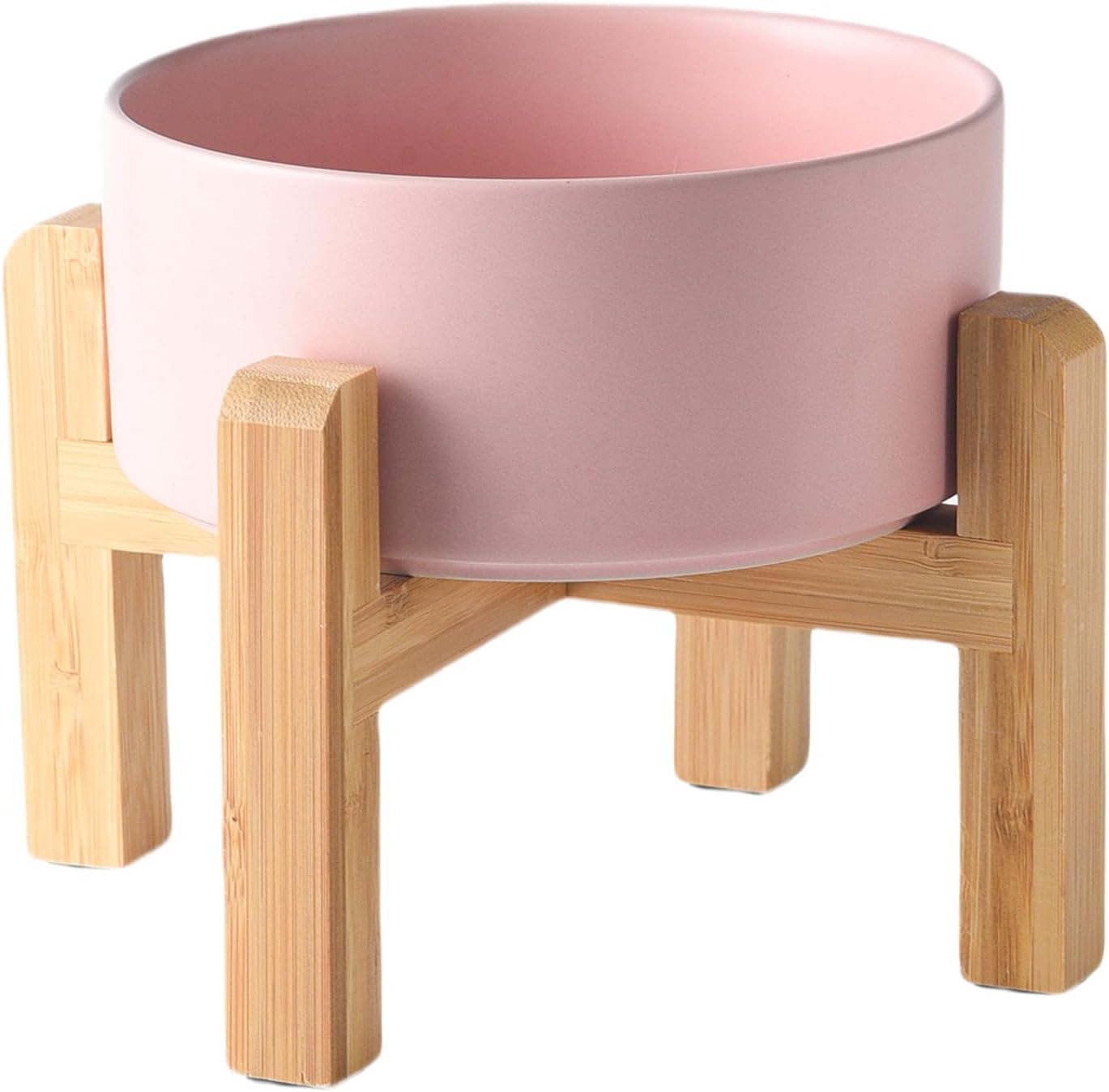 6'' Ceramic Raised Dog Bowl - 30Oz Dog Food & Water Bowl with Elevated Non-Slip Bamboo Stand, Dishwasher & Microwave Safe, Anti Vomiting Heavy Duty Pet Bowl for Small and Medium Dogs, White