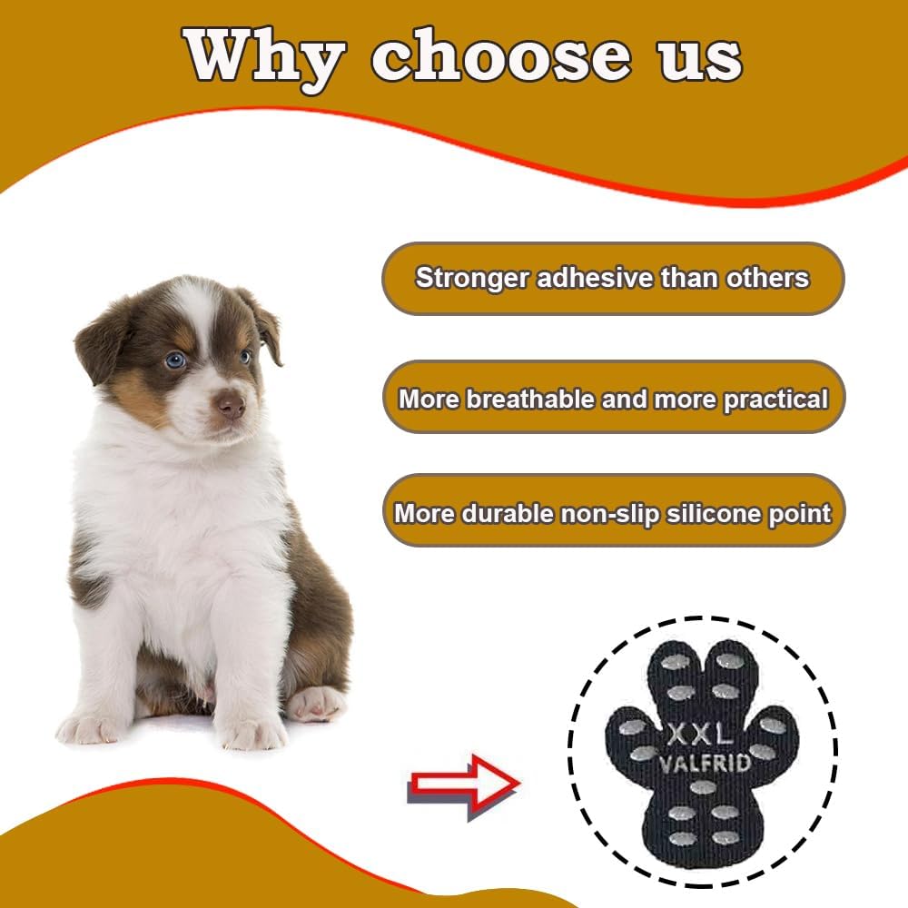 VALFRID Dog Paw Anti-Slip Grips to Keeps Dogs from Slipping On Hardwood Floors,Best for Summer Hot Pavement,Self Adhesive Resistant Dog Shoes Booties Socks Replacement XXL 24 Pieces