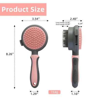 Pink Retractable Self-Cleaning Dog Bath Brush Double-Sided Dog Shedding Brush Long&Short&Massage Pin Cat Deshedding Brush Pet Grooming Tool for Dogs and Cats Remove Loose Hair Knots Tangles
