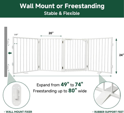 Snagle Paw Full Metal Freestanding Dog Gate,Indoor Dog Gate with Floor Protect Support Feet, 40x24 Inches Foldable Dogs Barrier for Stairs, Hallways and Doorways (24'' H 2 Panel, White