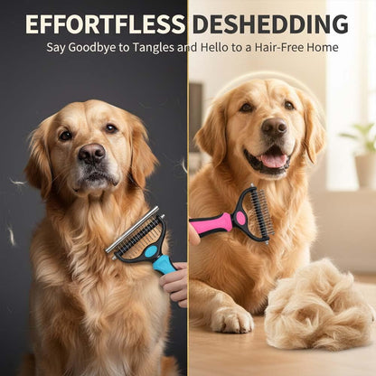 Sakerplus Pet Grooming Tool for Dogs & Cats, Professional Deshedding & Dematting Brush, Stainless Steel Undercoat Rake for Long & Short Hair Pets, Gentle Pet Hair Remover Comb (Blue,Small+Large)
