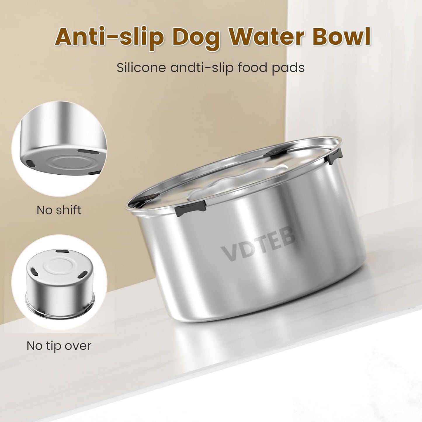 Dog Water Bowl No Spill,3L/101oz Stainless Steel Water Bowl for Dogs, Spill Proof Slow Drinking Dog Water Feeder with Anti-Slip for Medium to Large Messy Drinkers