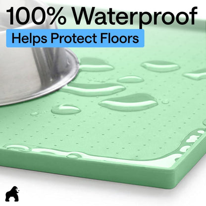 GORILLA GRIP 100% Waterproof Raised Edge BPA Free Silicone Pet Feeding Mat, Dog Cat Food Mats Contain Spills Protects Floors, Placemats for Cats and Dogs Water Bowl, 18.5x11.5, Gray