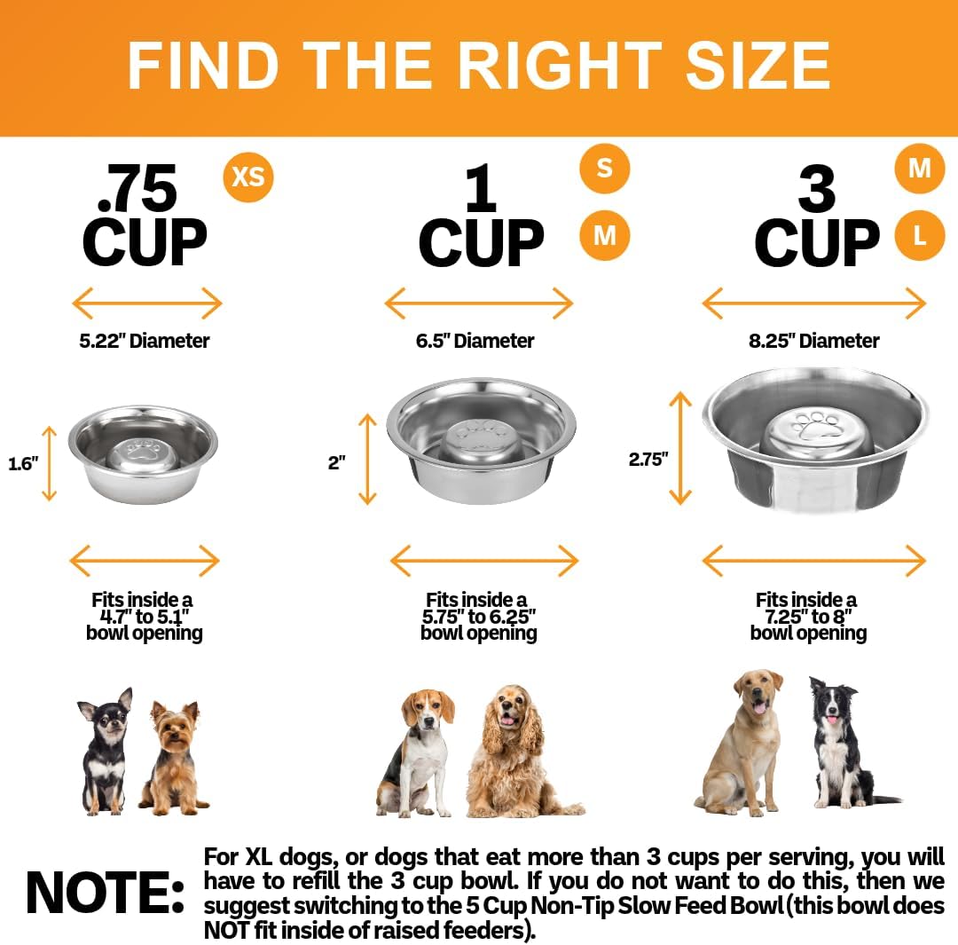 Neater Pet Brands Stainless Steel Slow Feed Dog Bowl for Fast Eating Large Breed, Metal Slow Feeder Dog Bowl Fits in Large Neater Feeders, for Puppy or Dogs (>40 lbs), 3 Cup Food Capacity