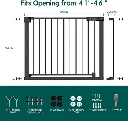 Babelio Baby Gate for Doorways and Stairs, 36-41" Pet Gate with Wide Walk Thru Door and Lock Indicator, No Drill Pressure Mounted Safety Gate with Double Lock and Self-Closing, Black