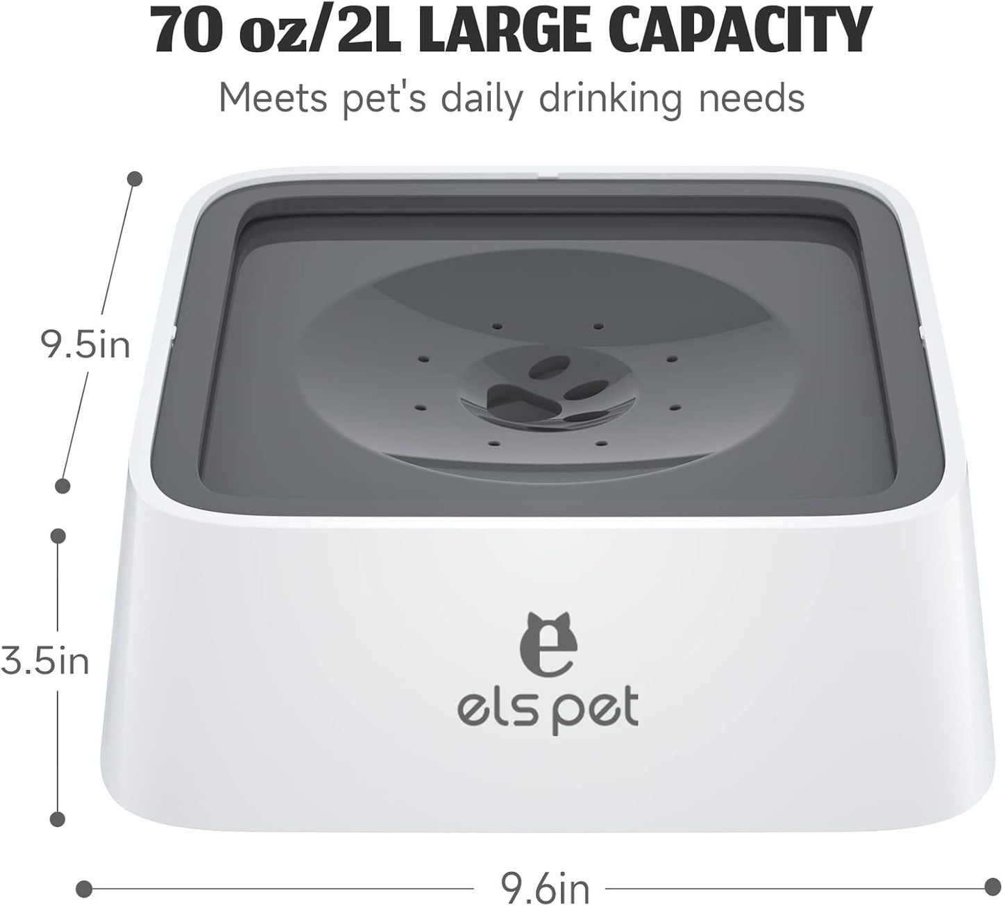 ELS PET Travel Bowl, No Spill, No Drip Slow Water Feeder/Dispenser for Dogs, Cats, 35oz/1L, Splash Proof Travel Bowl for Crate and Car, Keeps Floor & Beard Dry, Dishwasher Safe (Grey)