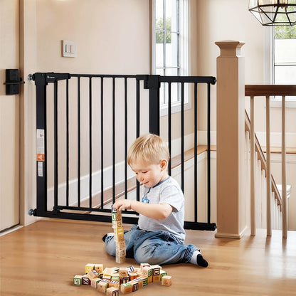 COMOMY 36" Extra Tall Baby Gate for Stairs and Doorways - Fits 29.5" to 48.8" Wide Openings, Auto Close Extra Wide Dog Gate for House, Pressure Mounted Easy Walk Through Pet With Door, Black