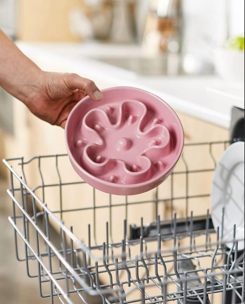 LE TAUCI Dog Bowls Slow Feeder Ceramic, 1.5 Cup Slow Feeding Bowl for Small and Medium Breed, Puzzle Dog Food Bowl for Fast Eater, Maze Purple