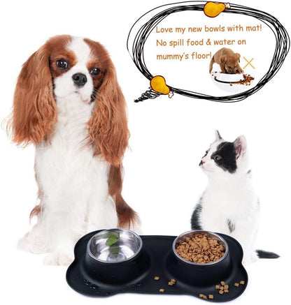 AsFrost Dog Food Bowls Stainless Steel & Water Dish with No-Spill and Non-Skid, Feeder Bowls with Dog Food Dish for Small Medium Large Size,Dogs,Cats,Puppy Pets, Black, 12oz