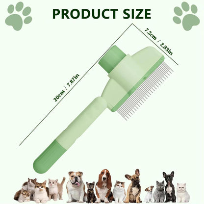 Self-Cleaning Cat & Dog Comb – 2-in-1 Pet Hair Removal with Stainless Steel Teeth, Easy Release Button, for Shedding, Detangling & Grooming