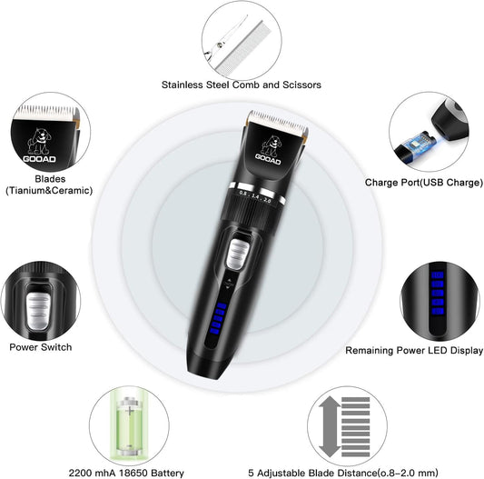 Dog Clippers for Grooming,Dog Grooming Kit for Heavy Thick Hair&Coats/Low Noise Rechargeable Cordless Hair Trimmer/Pet Shaver with Paw Trimmer for Small & Large Dogs Cats