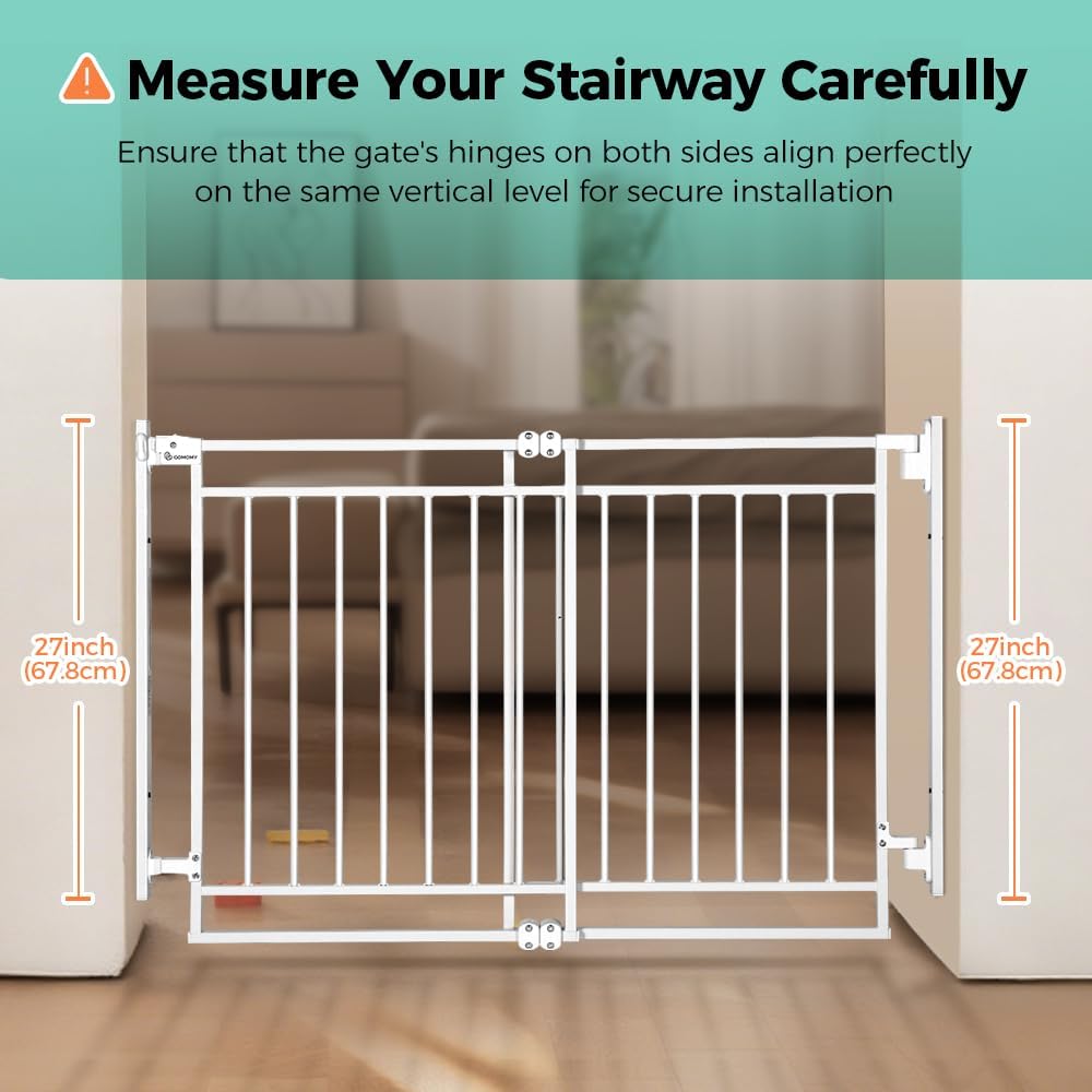 COMOMY 27.5-43" Baby Gate No Bottom Bar for Stairs and Doorways, 2-in-1 Auto Close Dog Gate Indoor for the House, Hardware Mounted Pet Gate with Large Walk Thru Door, Child Safety Gate for Dogs, Black