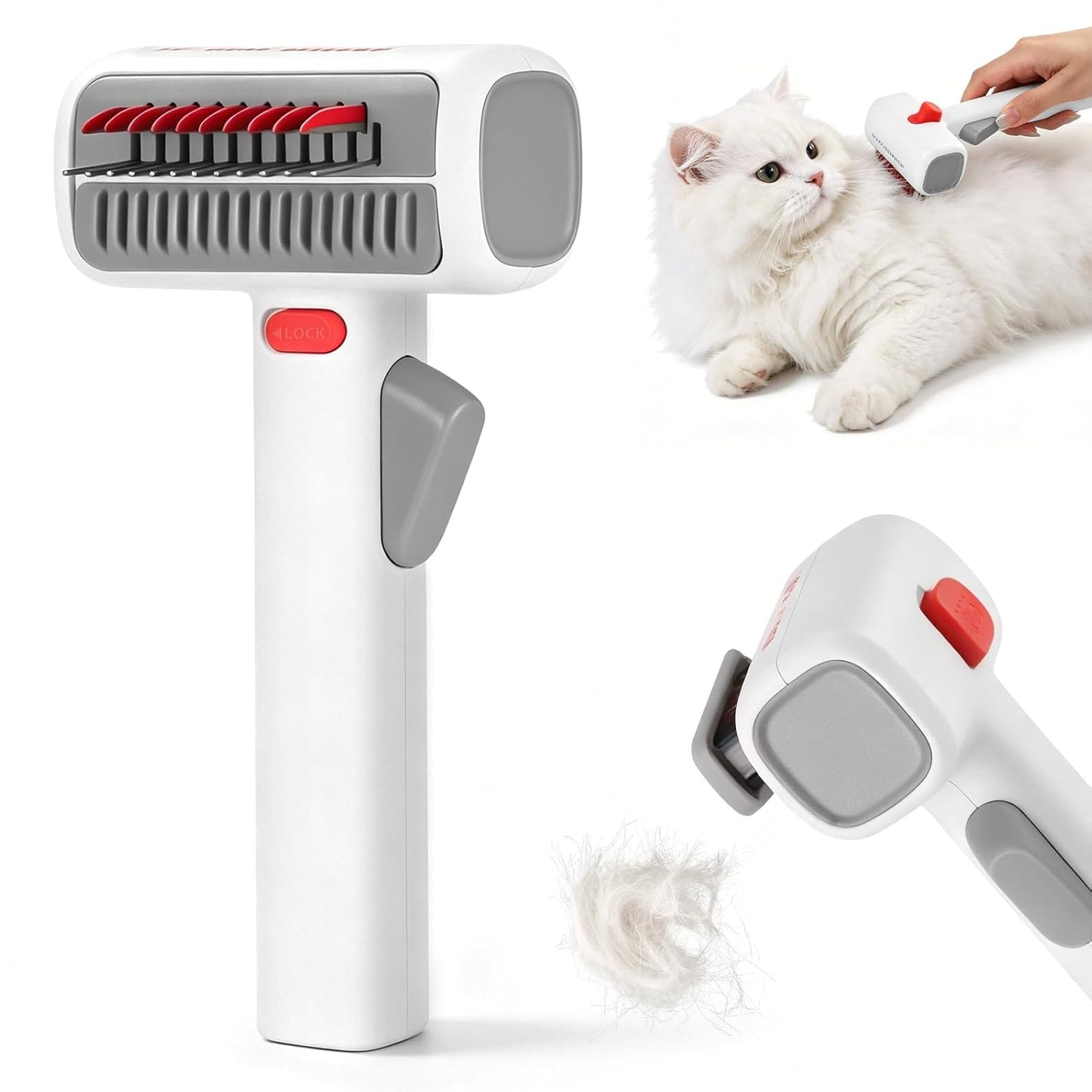 2-in-1 Pet Self-Detangling Grooming Comb - Professional Deshedding Tool for Dogs & Cats - Gentle Undercoat Rake & Brush for All Fur Types - Effectively Removes Mats, Tangles & Loose Fur (1 Pack)