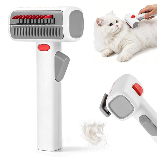 2-in-1 Pet Self-Detangling Grooming Comb - Professional Deshedding Tool for Dogs & Cats - Gentle Undercoat Rake & Brush for All Fur Types - Effectively Removes Mats, Tangles & Loose Fur (1 Pack)