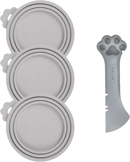 Cat Spoons for Wet Food Pet Can Lid Cover, Silicone Multi-Function Cute Paw Shape Opener Spatula Cat Food Spoon Cat Food Can Lid (Mixing colors)