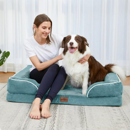 Comfort Expression Orthopedic Dog Bed for Extra Large Dogs 42x30 Inch, Waterproof Egg Crate Foam XL Pet Bed with Removable Bolsters, Dog Couch with Washable Cover & Non-Slip Bottom, Grey - Colors B