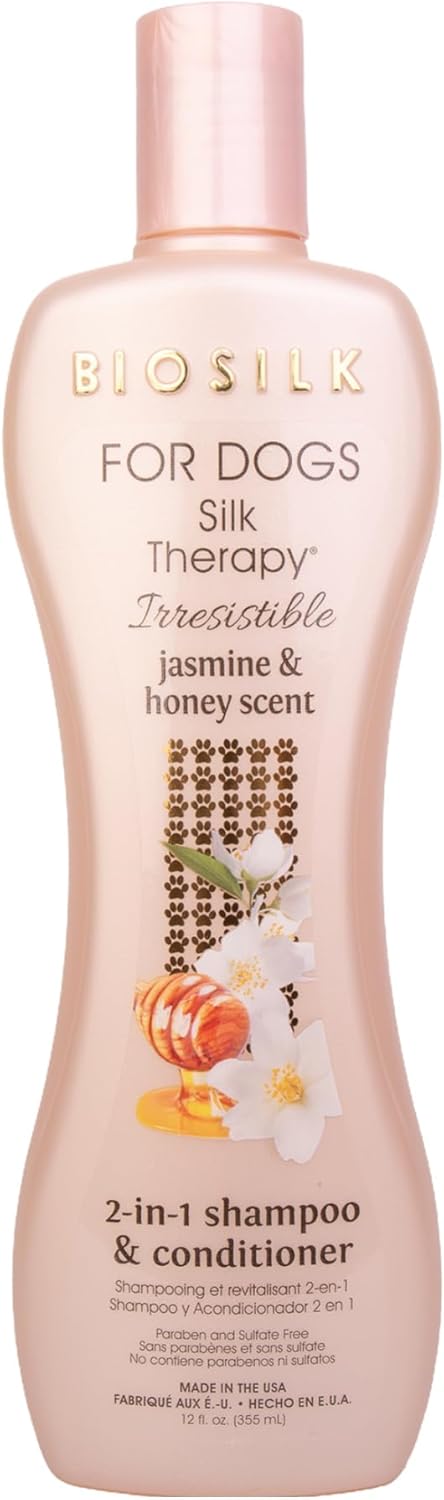 BioSilk for Dogs Silk Therapy Irresistible Detangling and Shine Spray, Jasmine and Honey Scent, Hydrolyzed Silk Proteins, Paraben Free, pH Balanced for Dogs, Safe for Dogs 8 Weeks+, 8 fl oz