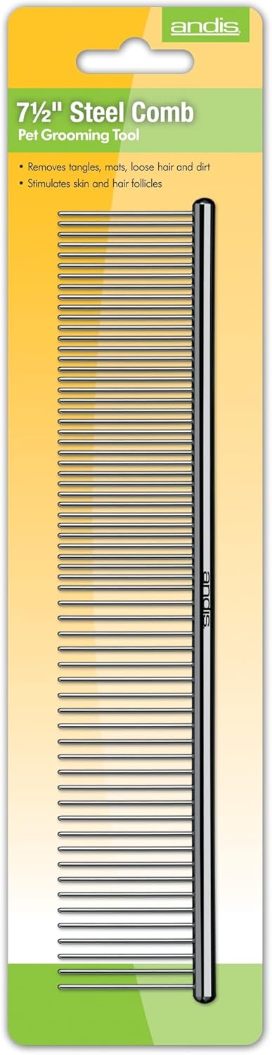 Andis 65730 Stainless-Steel Comb for Knots, Mats & Loose Hair Removal - Effective Dematting Tool, Comfortable, Lightweight, Portable & Safe for Dogs, Cats & Pets – Silver, 7-1/2-Inch