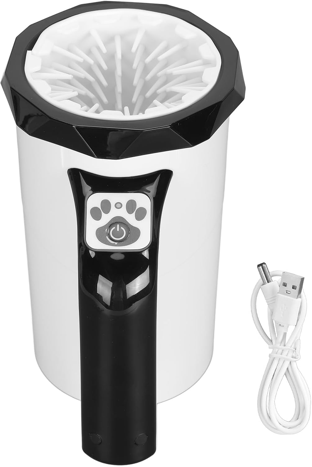 Automatic Dog Paw Cleaner, Multifunction Powerful Silicone Bristles Rechargeable Dog Paw Washer Cup, Portable Pet Paw Cleaner Dog Foot Washer for Large Dogs Cats Grooming(Black and White)