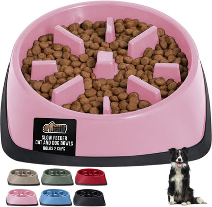 GORILLA GRIP® Patented BPA Free Slow Feeder Dog Bowls, Interactive Puzzle Toy for Dogs and Cats Food Training Enrichment, Keeps Pets Busy and Prevents Puppy Overeating, Small Breeds, 1 Cup, Gray