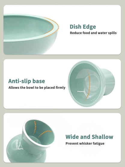 LoeJan Elevated Cat Food and Water Bowls Set, Extra Wide and Raised Ceramic Bowls, Anti-Vomit Whisker-Free Pressure Cat Feeder for Kittens to Adult Cats and Small Dogs (White, Water Bowl)
