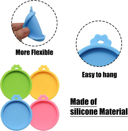 PINE & LINEN 4 Pcs 2.5inch Durable Pet Can Lids, Silicone Small Pet Can Covers Waterproof Cat Food Cans Lids for 3 oz Cat Food Cans（Yellow+Red+Pink+Blue）